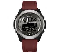 Yuxier Digital Mens Watches Military Large Face Wristwatches for Men Super Wide-Angle Display Watch with TPU Strap Countdown Dual Time (Dark Red)
