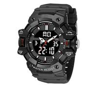 Yuxier Men's Watch Outdoor Sports Electronic Watches Waterproof Tactical Digital Wristwatch Chronograph Resin Strap LED Large Round Dial Stopwatch for Men (Black White)