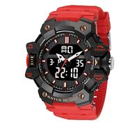 Yuxier Men's Watch Outdoor Sports Electronic Watches Waterproof Tactical Digital Wristwatch Chronograph Resin Strap LED Large Round Dial Stopwatch for Men (Red)