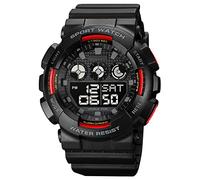 Yuxier Men's Watches Multifunctional Sports Watches Round Luminous Watches Waterproof Watches Stainless Steel Sports Electronic Watches Student Adult Watches (Red)