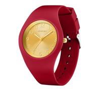 Yuxier Unisex Quartz Watches Casual Sport Student Watch Analog Numerical Scale Women's Wristwatch with Soft Strap Waterproof (Red Band Gold Dial)
