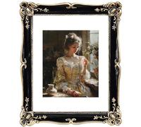 YUXINFRAME Vintage 8x10 Picture Frame Black Antique gold Photo frame with White Mat 6x8 Ornate picture frames with Acrylic Glass Baroque Tabletop Wall Hanging Home Decor poster frame