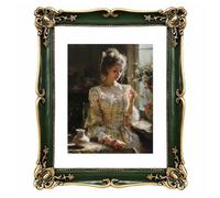 YUXINFRAME Vintage Picture Frame 12x16 Green Antique gold Photo frame with White Mat 10x12 Ornate picture frames with Acrylic Glass Baroque Tabletop Wall Hanging Home Decor Picture Frames