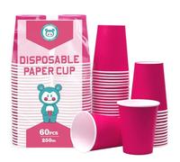 Yuxitia Disposable Paper Cups, 60pcs Pink Paper Cups For DIY Wedding Party Picnic BBQ Travel and Event 8OZ (Hot Pink)