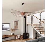 YUXN Vintage Suspension Light Living Room LED Vertigo Pendant Lamp (Height Adjustable) Fiberglass/Polyurethane Hat Lights E27 Chandelier for Restaurant Shade (Brown, 140cm)
