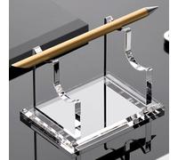 YUXUN Acrylic Pen Holder for Desk - Horizontal Double Pen Display Stand with 8mm Thick Base | Fountain Pen Rest, Apple Pencil Stand, Crystal-Clear Desk Organizer