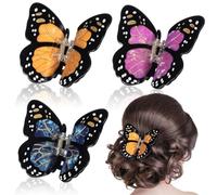 Yuxung 3 Pcs Monarch Butterfly Hair Clips for Women, 3D Butterfly Nonslip Strong Hold Claw Clips for Hair Decor Costumes Accessories Christmas Hoilday Gift, 3 Color Orange Purple Blue