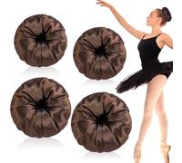 Yuxung 4 Pcs Satin Hair Bun Donut Satin Hair Bun Maker Dark Retain Moisture Easy to Style for Women Ladies Military Ballet and Business (Brown,Small,Medium)