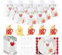 Yuxung 50 Sets Christmas Gift Hot Cocoa Cup Lapel Pin with Marshmallows Ornament Jewelry Charm Pins for Women Xmas Hot Cocoa Party Supplies Brooch Favor Merry Christmas Card Organza Bag Thank You Gift