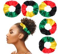 Yuxung 6 Pcs Juneteenth Hair Scrunchies African Jamaica Rasta Hair Ties Satin Elastic Band Scrunchies Ties Ropes for Women Black History Month Rasta Accessories(Red,Yellow,Green,Black,4 Inch)
