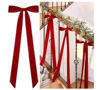Yuxung 6 Pcs Large Velvet Christmas Wreath Bow 10'' x 33'' Burgundy Pre Tied Velvet Ribbon Bows Wired Red Christmas Tree Bow Topper for Xmas Garland Home Door Outdoor Decorations