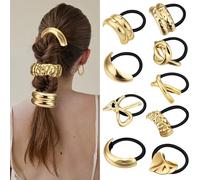 Yuxung 9 Pcs Gold Metal Hair Ties, Metal Geometric Elastic Ties 9 Styles Elastic Hair Accessories for Women