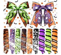 Yuxung 9 Rolls 45 Yards Halloween Ribbon Wired Edge Ribbons for Wreaths Bow Bat Spider Web Pumpkin Ghost Print Craft Ribbon Burlap Grosgrain Ribbon for Spooky Party Decorations DIY Supplies Gift
