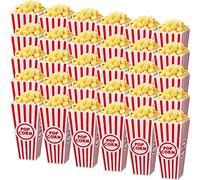 Yuxung Plastic Popcorn Boxes Reusable Open Top Popcorn Containers Red and White Striped Popcorn Buckets Bulk for Movie Night, Classic Retro Style, 7.7 x 3.9 x 2.4 Inch (15 Pcs)