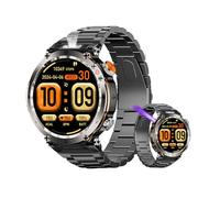 Yuxyiony New Military Outdoor Sports Smart Watch with Purple Anti-Counterfeiting Identification Light Flashlight Compass IP68 Waterproof Bluetooth Smartwatch for Men Women. (Black Steel Strip)