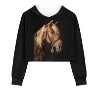Yuyamidu Horse Crop Tops for Girls 9-10 Kids Sweatshirt Cropped Hoodie Shirts Fall Tops Long Sleeve Pullover Crewneck Hooded Aesthetic Outfits Black