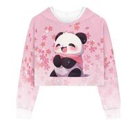 Yuyamidu Panda Crop Hoodie for Girls Age 9-10 Cute Crop Tops Kids Long Sleeve Shirt Cropped Hoodies Fall Pullover Outwear Hooded Casual Clothes Outfit Workout Pink