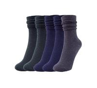 YUYANGDZI 5 Pairs Wool Thermal Socks for Women's, Thin Thermal Socks Women's Crew Socks UK 4-7 (2 pairs of dark green + 2 pairs of dark blue + 1 pair of gray)