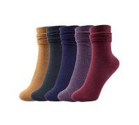 YUYANGDZI 5 Pairs Wool Thermal Socks for Women's, Thin Thermal Socks Women's Crew Socks UK 4-7 (Solid color B)