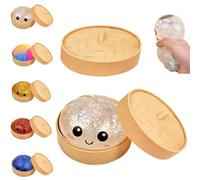 YUYQAQ Dumpling Squishies, Mystery Dumpling Box, Colorful Dumplings Stress Balls Fidget Sensory Toy, Easter Basket Stuffers, Stocking Stuffers with Food Steamer Stretchy Desk Toys (Red)