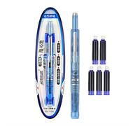 YUYQAQ Fountain Pen Retractable,Blue Erasable Ink Pen Set Includes 5 Refillable Ink Cartridges,Small Nib Clear Barrel for Smooth Writing No Leaking