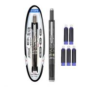 YUYQAQ Fountain Pen Retractable,Blue Erasable Ink Pen Set Includes 5 Refillable Ink Cartridges,Small Nib Clear Barrel for Smooth Writing No Leaking
