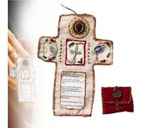 YUYQAQ Pocket Shrine with Silver Cross Included Inside, Sacred Keepsake Pocket Shrine, Mini Pocket Cross Shrine with Chain, Mini Travel Shrine Pouch, Encouragement Christian Spiritual Gifts