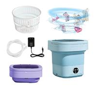 YUYQAQ Small Portable Travel Washing Machine, 8L Mini Folding Washing Machines with Spin Dryer for Camping, 2 in 1 for Travel, Camping, Cleaning Underwear, Towel, Baby Clothes, Socks (Blue)