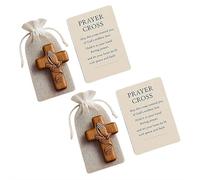 YUYQAQ Wooden Prayer Cross Pocket Card, Pray with both hands Cross Mesh with gauze Prayer card, Handheld Crosses Fidget Wood Christian Gifts for Women and Adults