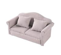 YUYTE 1:12 Scale Dollhouse Sofa with Striped Couch and Throw Pillows | Birch Wood Frame, Non-woven Fabric, Fits 1:12 BJD Dolls, for Living Room Decor and Photography Props