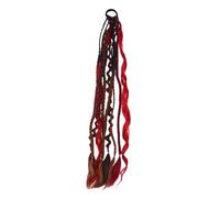 YUYTE 22in Dreadlock Ponytail Extension with Hair Tie Boho Braided Ponytail Extension Hair Accessory Soft Lightweight Fiber Secure Elastic Base Unique Beads Shells (Red Black)