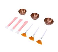YUYTE 9 Piece Facial Spa Set 3 Stainless Steel Mixing Bowls 3 Fan Brushes Spatulas with Glossy Finish Soft Nylon Bristles for Preparation Application Removal (Rose Gold)