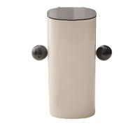 YUYTE Automatic Lifting Makeup Brush Holder Makeup Brush Organizer Storage with One Key Lift 4 Compartments and Lid for Desktop Vanity Tools (Black and Beige)