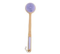 YUYTE Double Sided Shower Brush Long Handle Exfoliating Dry Wet Use Nylon Silicone Bath Body Brush for Back Cleaning and Lymphatic Massage Bamboo Material 17 Inch (Purple)