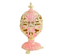 YUYTE Enamel Egg Jewelry Box Trinket Box Keepsake Pink Enamel with Pearl Accents Gold Lattice Rhinestones for Anniversary Wedding Gift Ring Holder