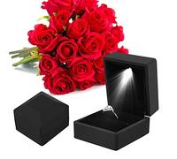 YUYTE Engagement Ring Box with Light, LED Lighted up Storage Holder Display Case for Coin, Earring, Jewelry for Proposal, Wedding, Gift (Black)