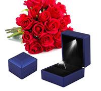 YUYTE Engagement Ring Box with Light, LED Lighted up Storage Holder Display Case for Coin, Earring, Jewelry for Proposal, Wedding, Gift (Blue)
