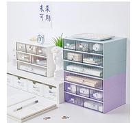 YUYTE Multi-Layer Stackable Desktop Drawer - and Plastic Storage Box for Stationery & Cosmetics - Striped Blue Design (Striped Pink 3 Drawers)