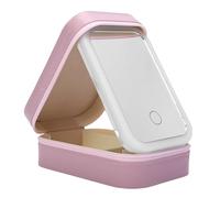 YUYTE Portable Travel Makeup Mirror Case with LED Lights, 3 Color Adjustable Lighting, Small Dust Proof Jewelry Organizer, Mini Cosmetic Train Case for Short Trips (Pink)