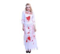 YUYTE Women Zombie Bride Costume, 2 Pcs Bloody Dress Lace Headband for Halloween Party Cosplay Stage Performance (L)