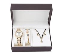 YUYTE Women's Wrist Watch Bracelet Jewelry Set, Women's Jewelry Set, Watch Band Necklace, Rose Gold and Gold for Women Girls Rhinestone Quartz Watch for Christmas Bracelet Jewelry Set(Gold)
