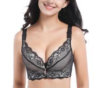 YUYUCH Floral Lace Plus Size Push Up Bra for Women Underwire Soft Padding Everyday Lift Up Bras (38E,Black)