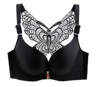 YUYUCH Front Closure Lace Butterfly Bras for Women Push Up Plunge Seamless Smoothing Bra No Wire Comfort Everyday Bra Black