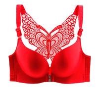 YUYUCH Front Closure Lace Butterfly Bras for Women Push Up Plunge Seamless Smoothing Bra No Wire Comfort Everyday Bra Red