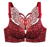 YUYUCH Front Closure Lace Butterfly Bras for Women Push Up Plunge Seamless Smoothing Bra No Wire Comfort Everyday Bra