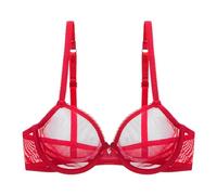 YUYUCH Sexy Mesh Lace See Through Unlined Sheer Bras Underwire Non Padded Ultra Thin Bralettes for Women Red