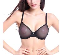 YUYUCH Sexy Mesh Lace See Through Unlined Sheer Bras Underwire Non Padded Ultra Thin Bralettes for Women Black
