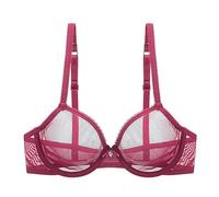 YUYUCH Sexy Mesh Lace See Through Unlined Sheer Bras Underwire Non Padded Ultra Thin Bralettes for Women Burgundy