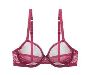 YUYUCH Sexy Mesh Lace See Through Unlined Sheer Bras Underwire Non Padded Ultra Thin Bralettes for Women Burgundy