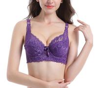 YUYUCH Women Lace Push Up Bra Lightly Padded Underwired Full Coverage Large Breasts, purple, 46C